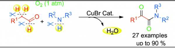 33. Copper-Catalyzed Aerobic Oxidative Coupling of Aryl Acetaldehydes with Anilines Leading to a-Ketoamides, Chun Zhang and Ning Jiao*, Angew. Chem. Int. Ed. 2011, 50, 11088, DOI : 10.1002/anie.201105285