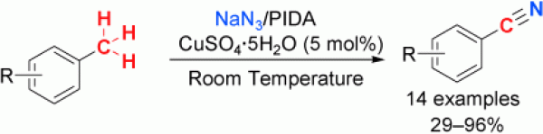 10. Direct Transformation of Methyl Arenes to Aryl Nitriles at Room Temperature, Wang Zhou, Liangren Zhang, and Ning Jiao, Angew. Chem. Int. Ed. 2009, 48, 7094 –7097, DOI : 10.1002/anie.200903838