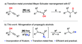 74. Brønsted acid mediated nitrogenation of propargylic alcohols: an efficient approach to alkenyl nitriles, Xiaoqiang Huang and Ning Jiao*, Org. Biomol. Chem., 2014, 12, 4324, DOI: 10.1039/c4ob00888j