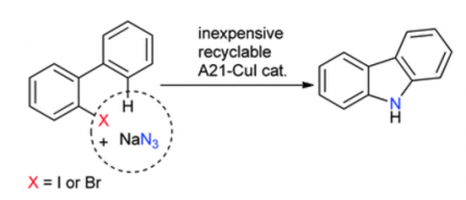 56. Recyclable copper catalyzed nitrogenation of biphenyl halides: a direct approach to carbazoles, Yang Ou and Ning Jiao*,  Chem. Commun., 2013, 49, 3473, DOI: 10.1039/c3cc41443d