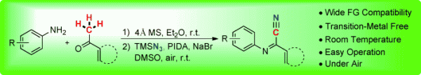 54. Direct Transformation of Methyl Imines to α-Iminonitriles under Mild and Transition-Metal-Free Conditions, Feng Chen and Ning Jiao*, Chem. Eur. J. 2013, 19, 11199, DOI : 10.1002/chem.201301933