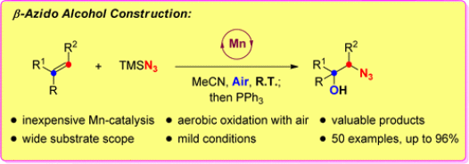 100. Mn-Catalyzed Highly Efficient Aerobic Oxidative Hydroxyazidation of Olefins: A Direct Approach to β-Azido Alcohols, Xiang Sun, Xinyao Li and Ning Jiao*, J. Am. Chem. Soc., 2015, 137 (18), pp 6059–6066, DOI: 10.1021/jacs.5b02347