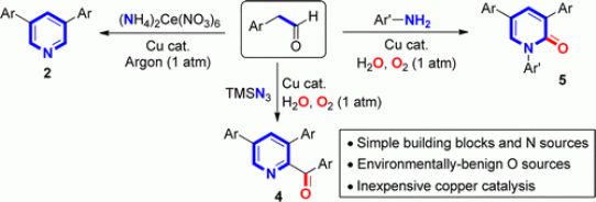 90. Cu-Catalyzed Concise Synthesis of Pyridines and 2-(1H)-Pyridones from Acetaldehydes and Simple Nitrogen Donors, Ziyuan Li, Xiaoqiang Huang and Ning Jiao*, Org. Lett., 2015, 17 (3), pp 584–587, DOI: 10.1021/ol5035996