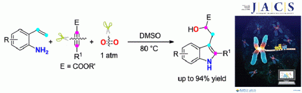 136. Direct Tryptophols Synthesis from 2-Vinylanilines and Alkynes via C≡C Triple Bond Cleavage and Dioxygen Activation, Tao Shen, Yiqun Zhang, Yu-Feng Liang, Ning Jiao*, J. Am. Chem. Soc. 2016, 138 (40), 13147-13150.