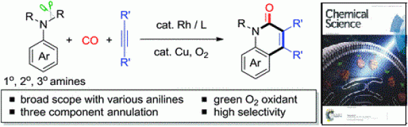 138. Rh-catalyzed aerobic oxidative cyclization of anilines,alkynes, and CO, Xinyao Li, Jun Pan, Hao Wu, Ning Jiao*, Chem. Sci. 2017, 8, online 10.1039/C7SC02181J.