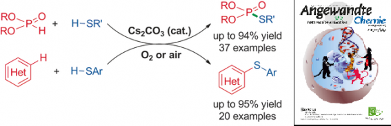 140. Cs2CO3-Catalyzed Aerobic Oxidative Cross Dehydrogenative Coupling Reaction of Thiols with Phosphonates and Arenes, Song Song,* Yiqun Zhang, Adeli Yeerlan, and Ning Jiao*, Angew. Chem. Int. Ed. 2017, 56, 2487-2491.