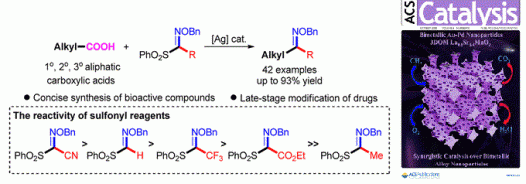 134. Silver-catalyzed Radical Transformation of Aliphatic Carboxylic Acids to Oxime Ethers, Yuchao Zhu, Xiaojin Wen, Song Song,* and Ning Jiao*, Acs. Catal. 2016, 6, 6465–6472.